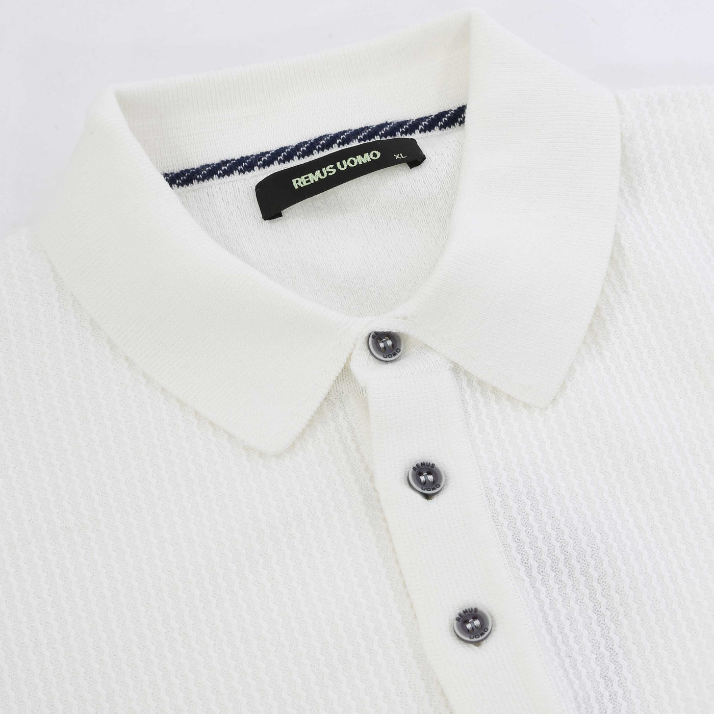 Remus Uomo Seersucker Knitted Polo Shirt in White Placket
