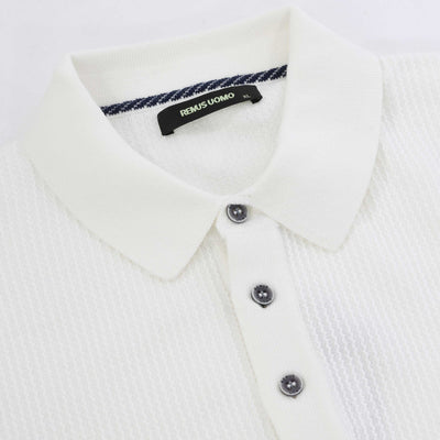 Remus Uomo Seersucker Knitted Polo Shirt in White Placket