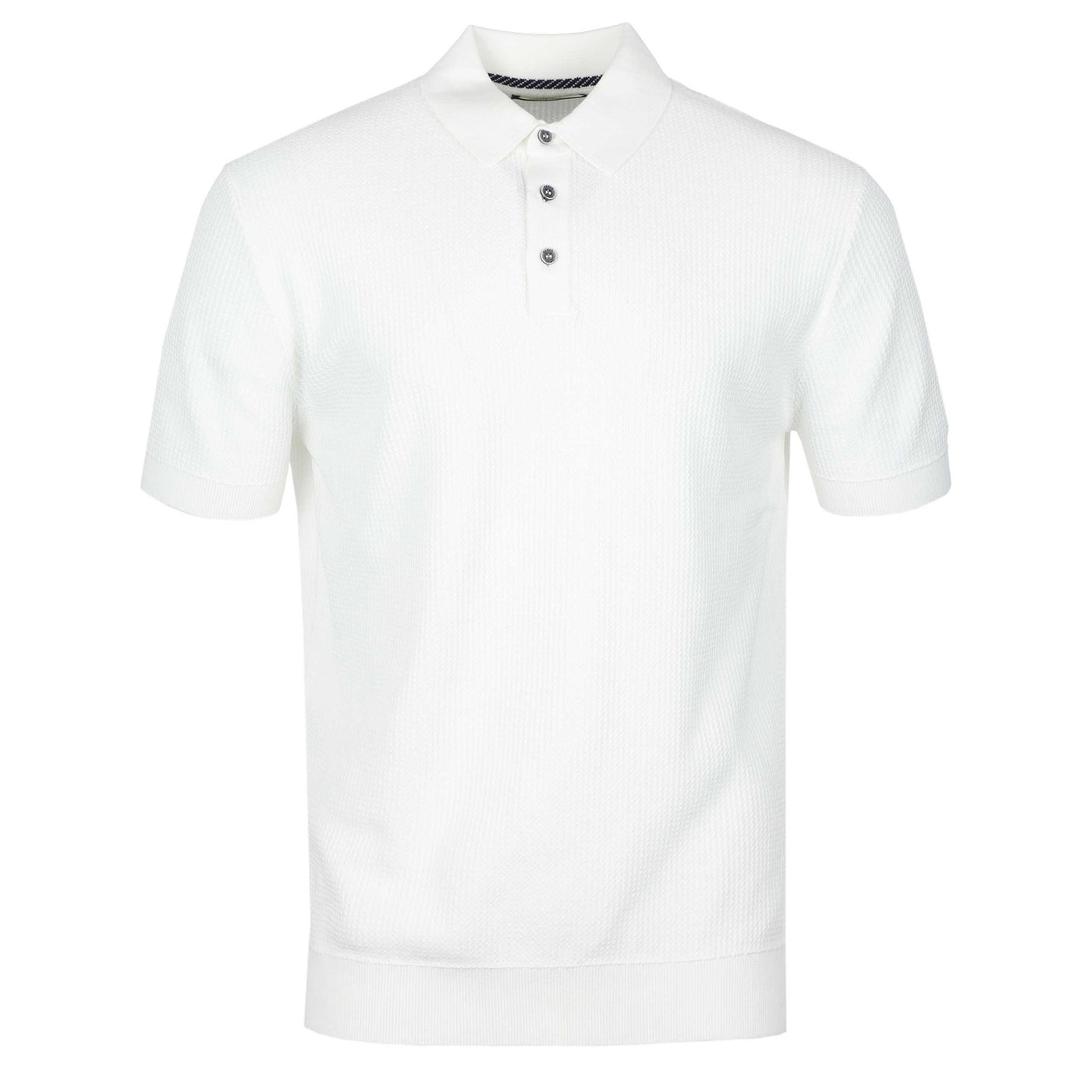 Remus Uomo Seersucker Knitted Polo Shirt in White