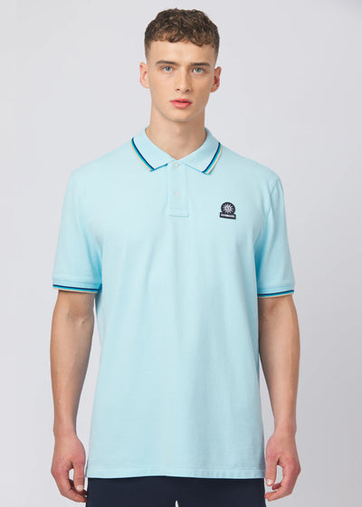 Sandbanks Badge Logo Tipped Polo Shirt in Crystal Blue