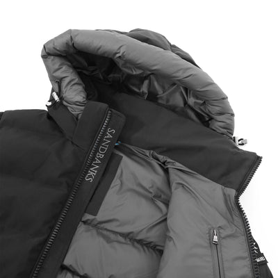 Sandbanks Banks Puffer Jacket in Black Placket Logo