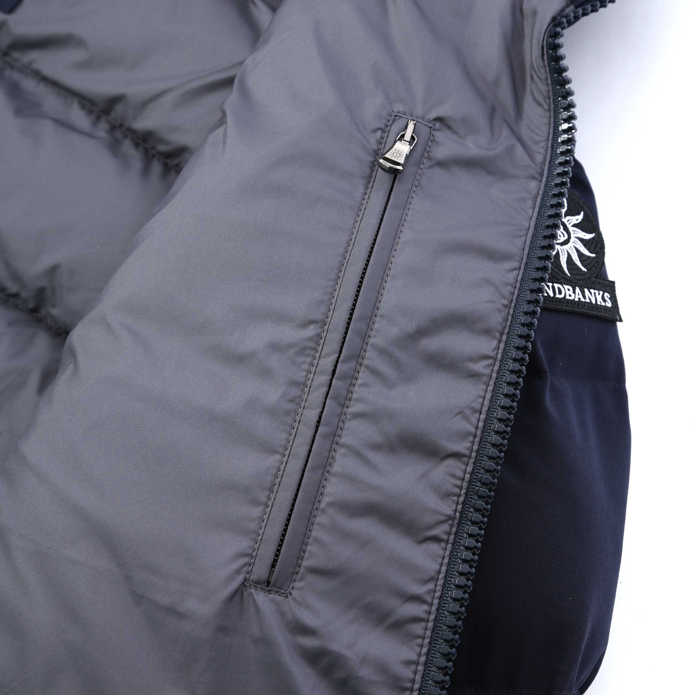 Sandbanks Banks Puffer Jacket in Navy Inside Pocket