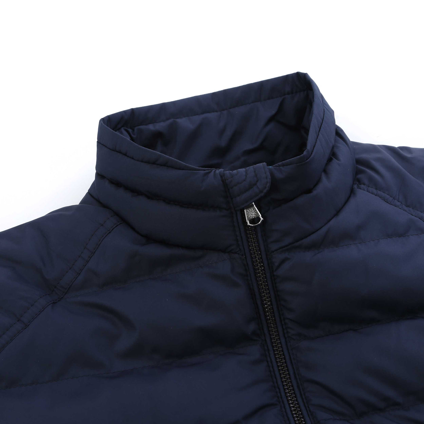 Sandbanks Biker Micro Puffer Jacket in Navy Collar