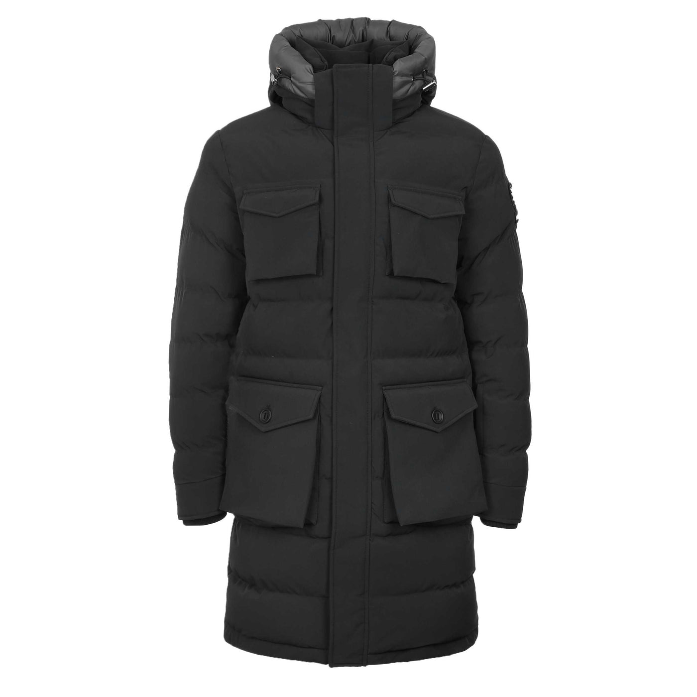 Sandbanks Branksome Long Puffer Jacket in Black Front