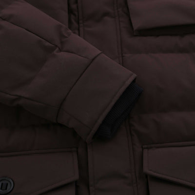 Sandbanks Branksome Long Puffer Jacket in Chocolate Cuff
