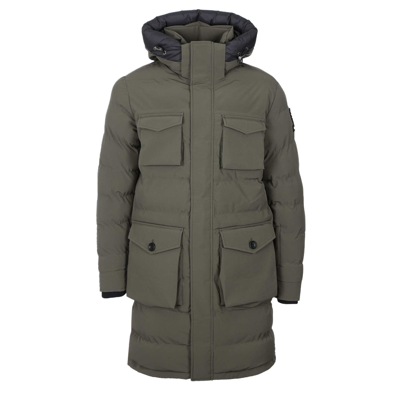 Sandbanks Branksome Long Puffer Jacket in Khaki