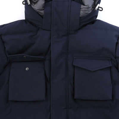 Sandbanks Branksome Long Puffer Jacket in Navy Chest Pocket