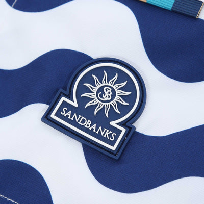 Sandbanks Geometric Wave Swim Shorts in Navy & White Logo