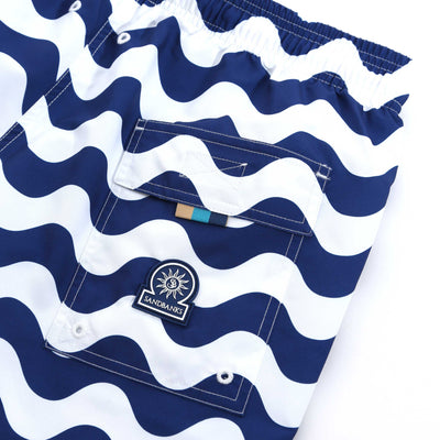 Sandbanks Geometric Wave Swim Shorts in Navy & White Seat Pocket