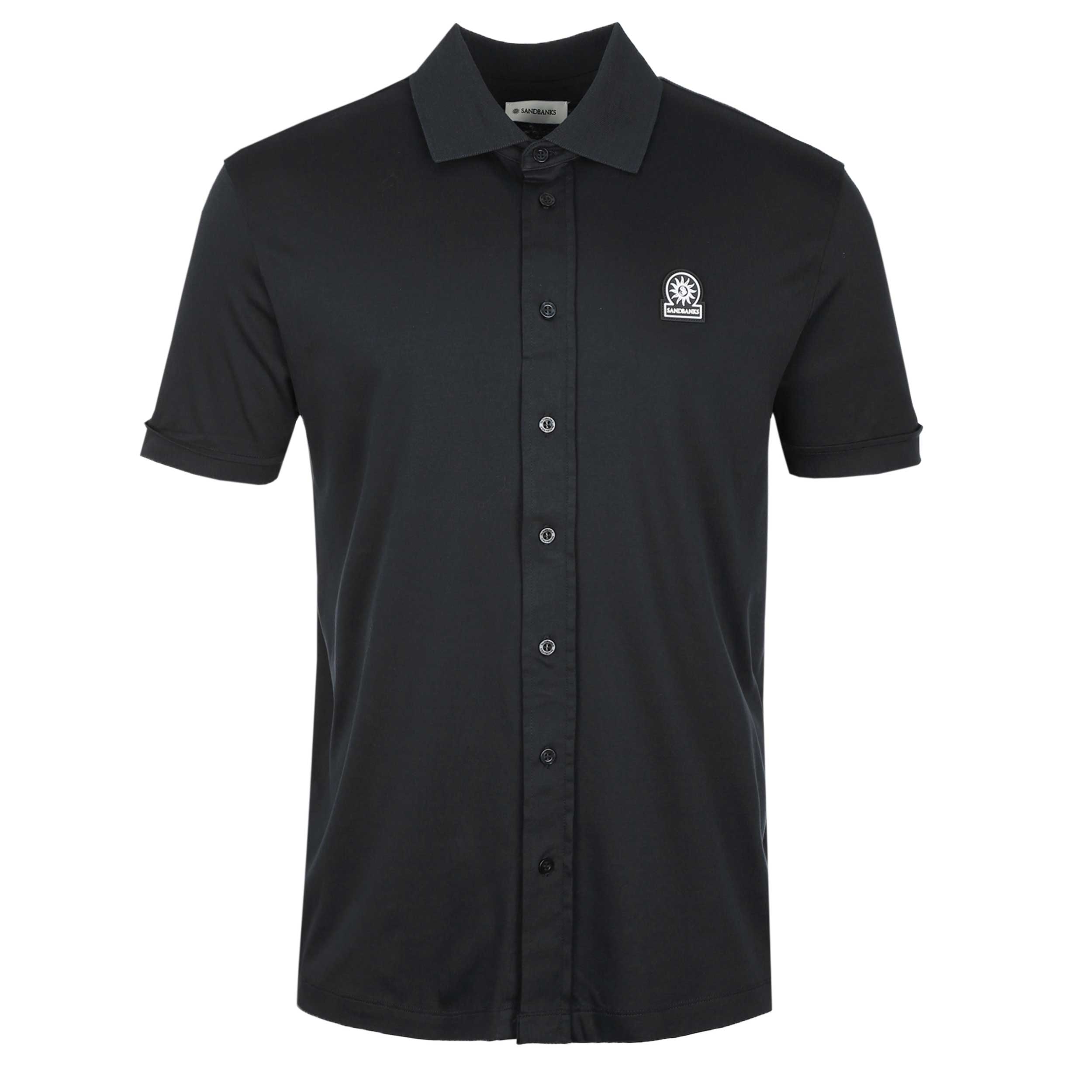 Sandbanks Interlock Full Button Polo Shirt in Black