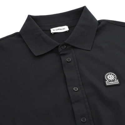 Sandbanks Interlock Full Button Polo Shirt in Black Collar