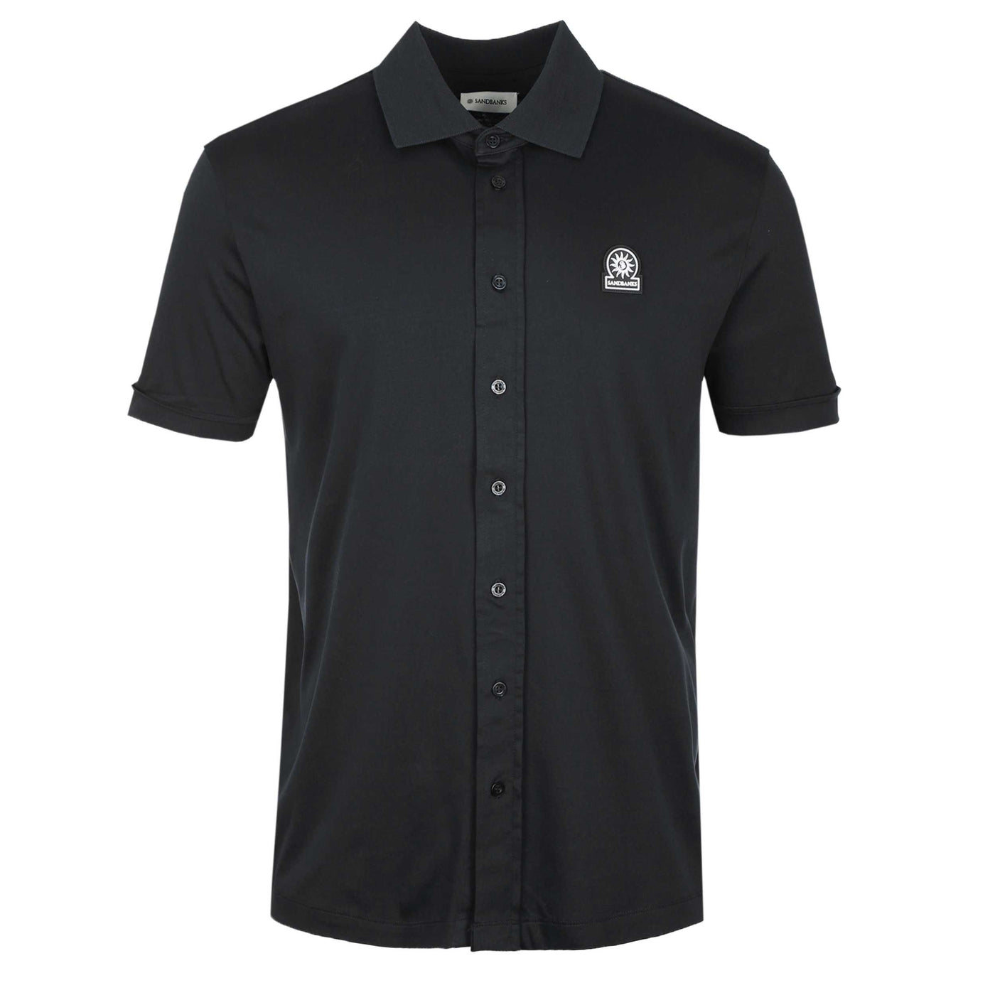 Sandbanks Interlock Full Button Polo Shirt in Black