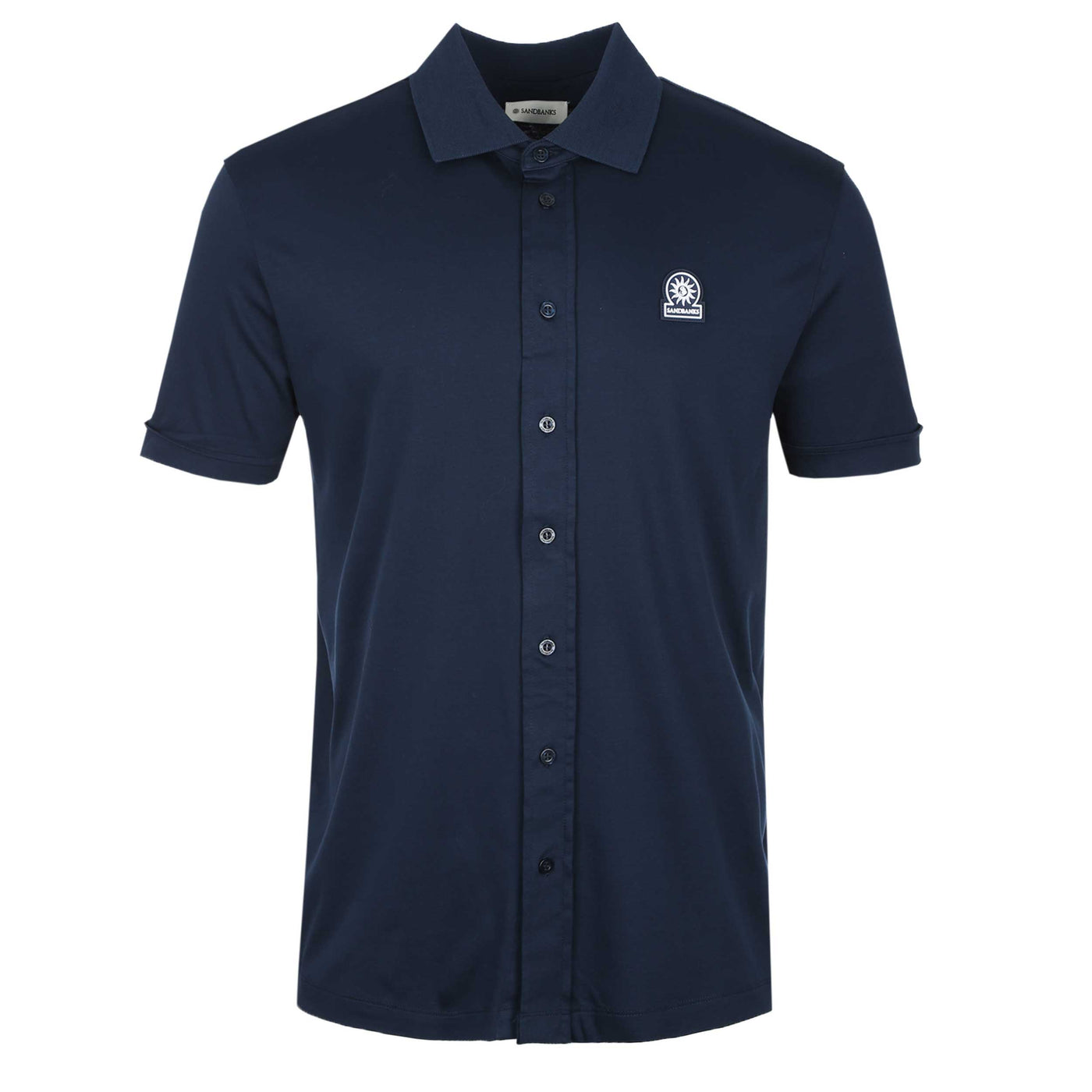 Sandbanks Interlock Full Button Polo Shirt in Navy
