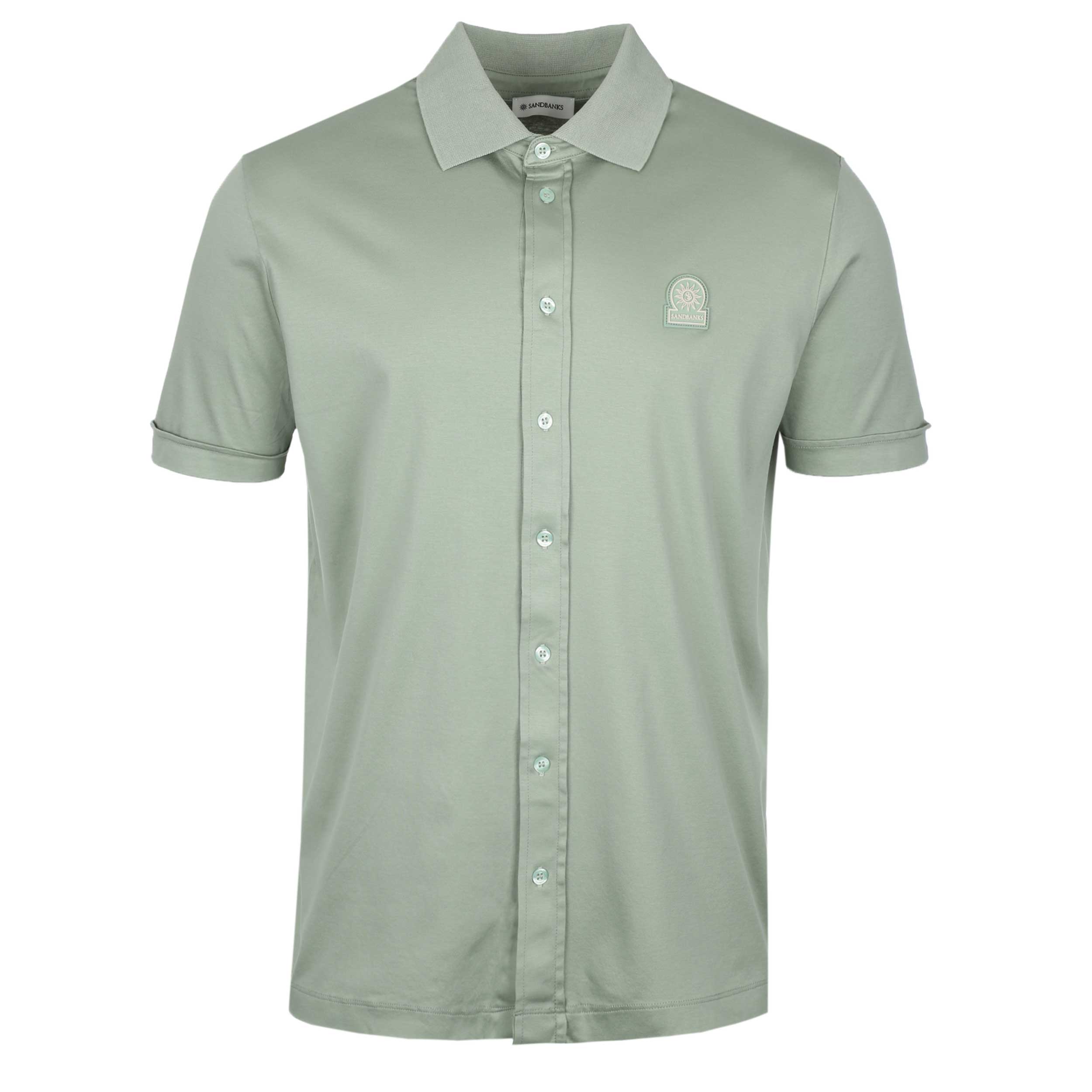 Sandbanks Interlock Full Button Polo Shirt in Sage