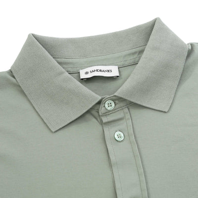 Sandbanks Interlock Full Button Polo Shirt in Sage Collar