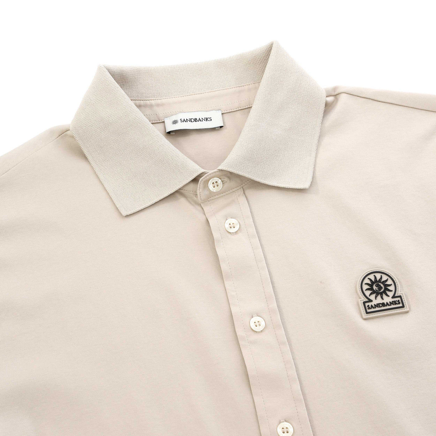 Sandbanks Interlock Full Button Polo Shirt in Stone Collar