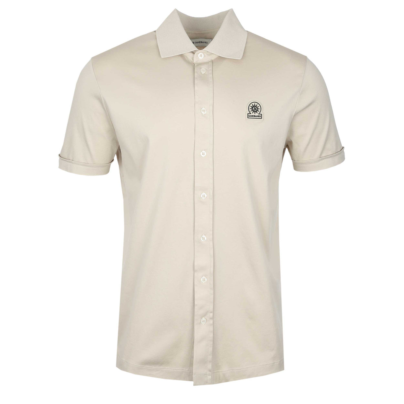 Sandbanks Interlock Full Button Polo Shirt in Stone Front