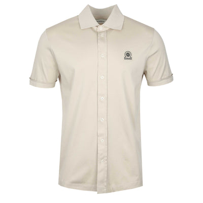 Sandbanks Interlock Full Button Polo Shirt in Stone Front
