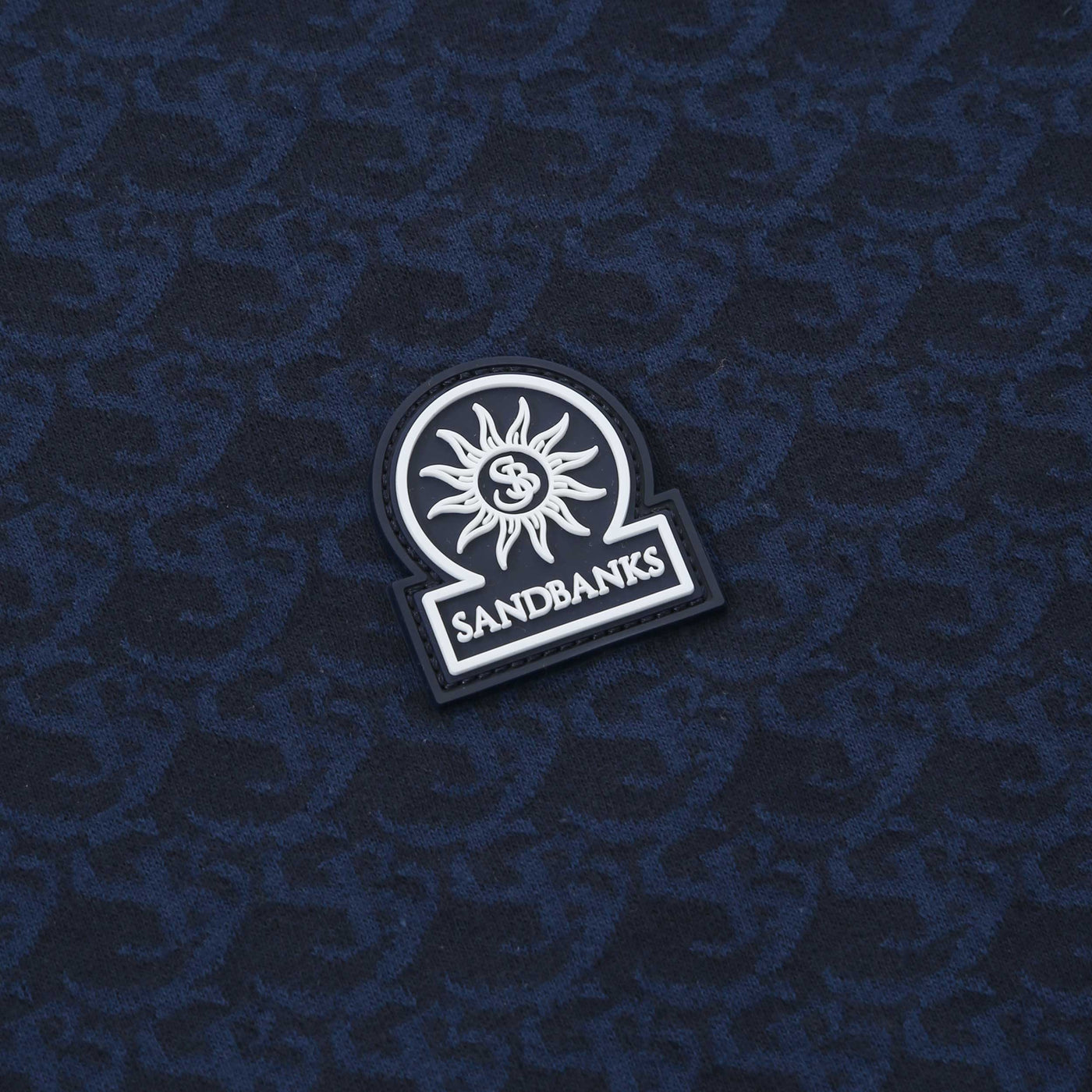 Sandbanks Jacquard Monogram Knitted Polo Shirt in Navy Logo