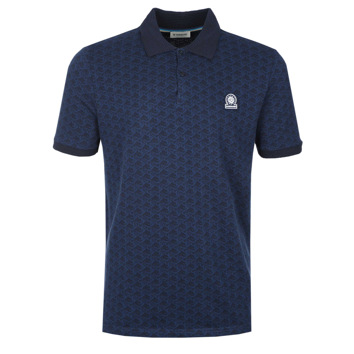 Sandbanks Jacquard Monogram Knitted Polo Shirt in Navy Front