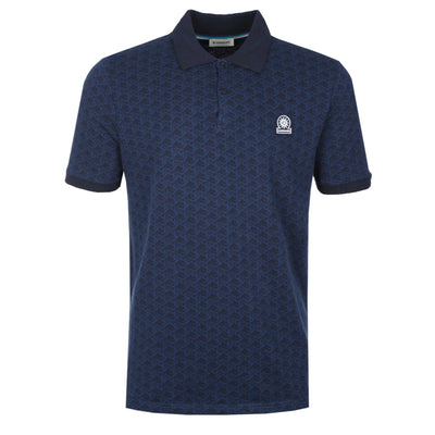 Sandbanks Jacquard Monogram Knitted Polo Shirt in Navy Front