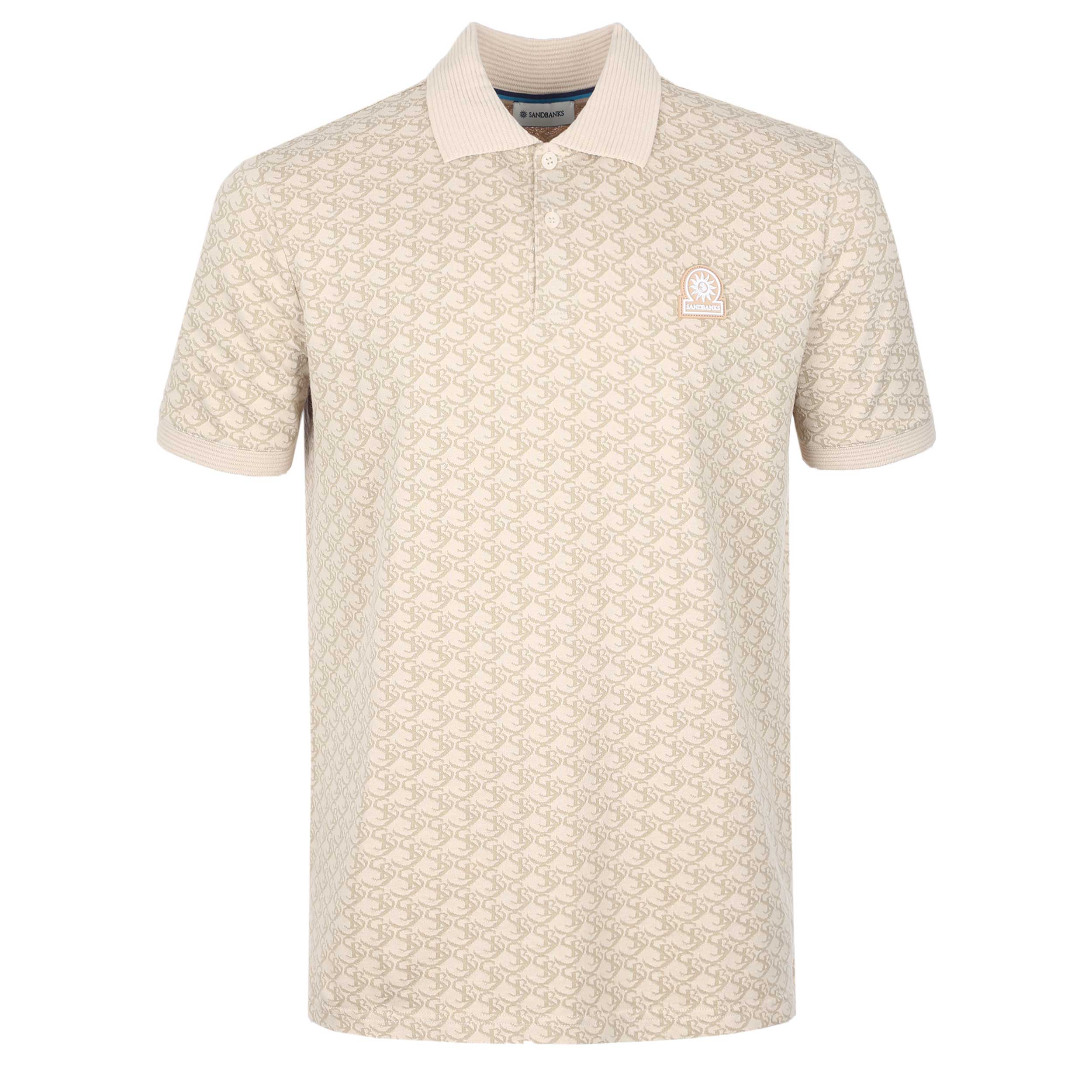 Sandbanks Jacquard Monogram Knitted Polo Shirt in Sand