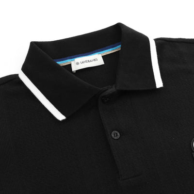 Sandbanks Jacquard Stripe Knit Polo Shirt in Black Collar