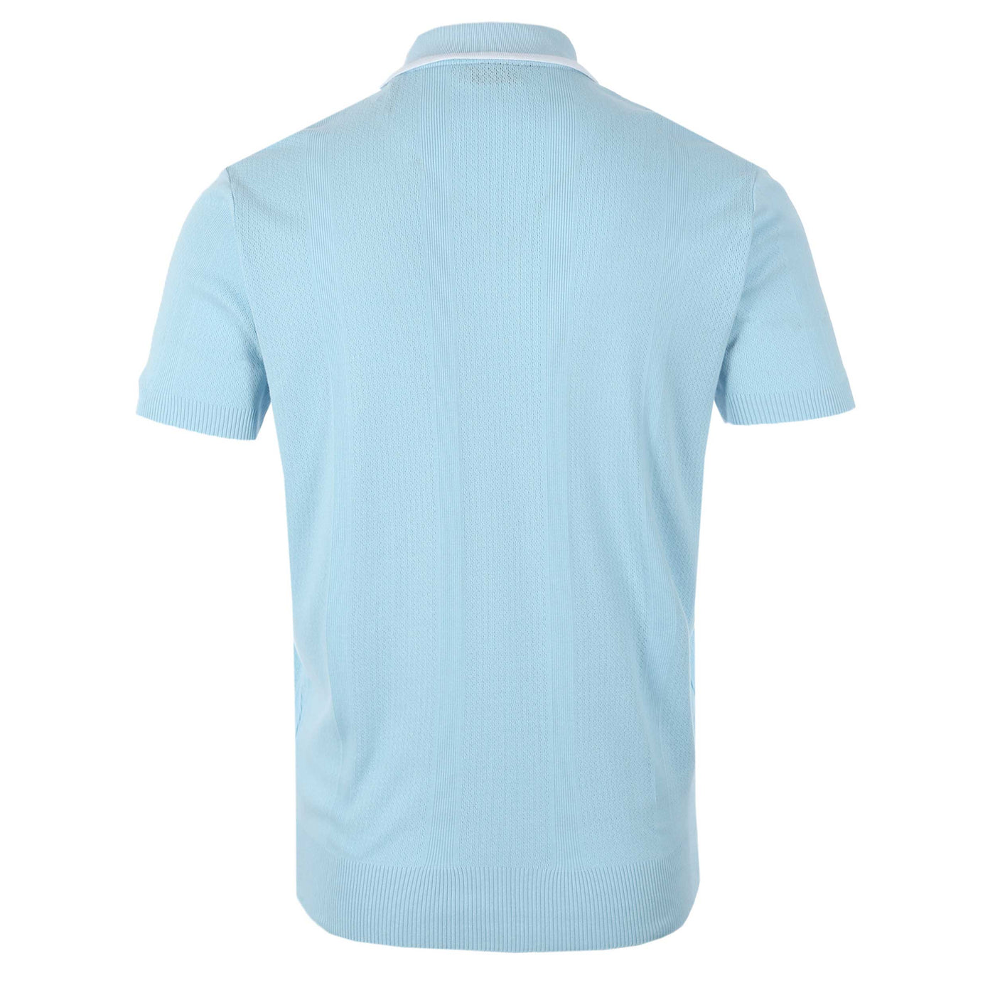 Sandbanks Jacquard Stripe Knit Polo Shirt in Crystal Blue Back