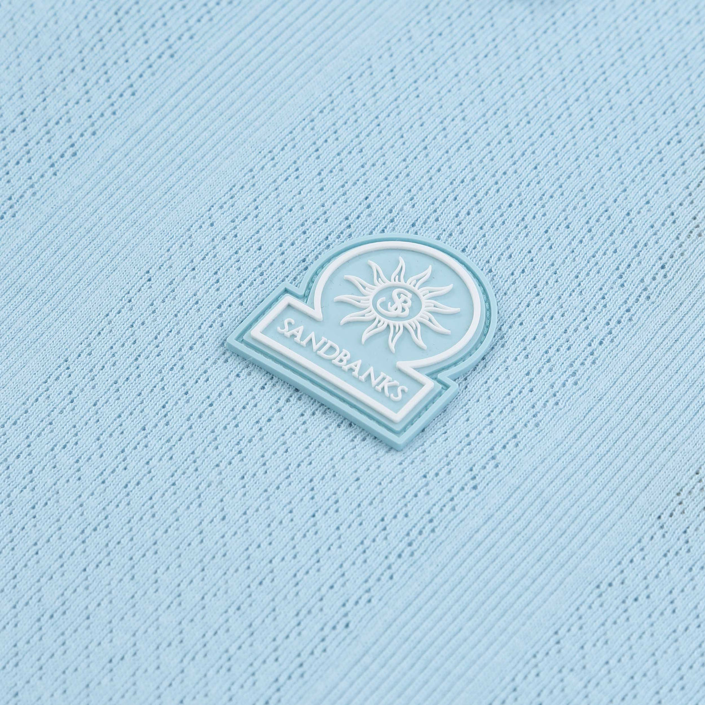Sandbanks Jacquard Stripe Knit Polo Shirt in Crystal Blue Logo