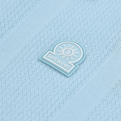 Sandbanks Jacquard Stripe Knit Polo Shirt in Crystal Blue Logo