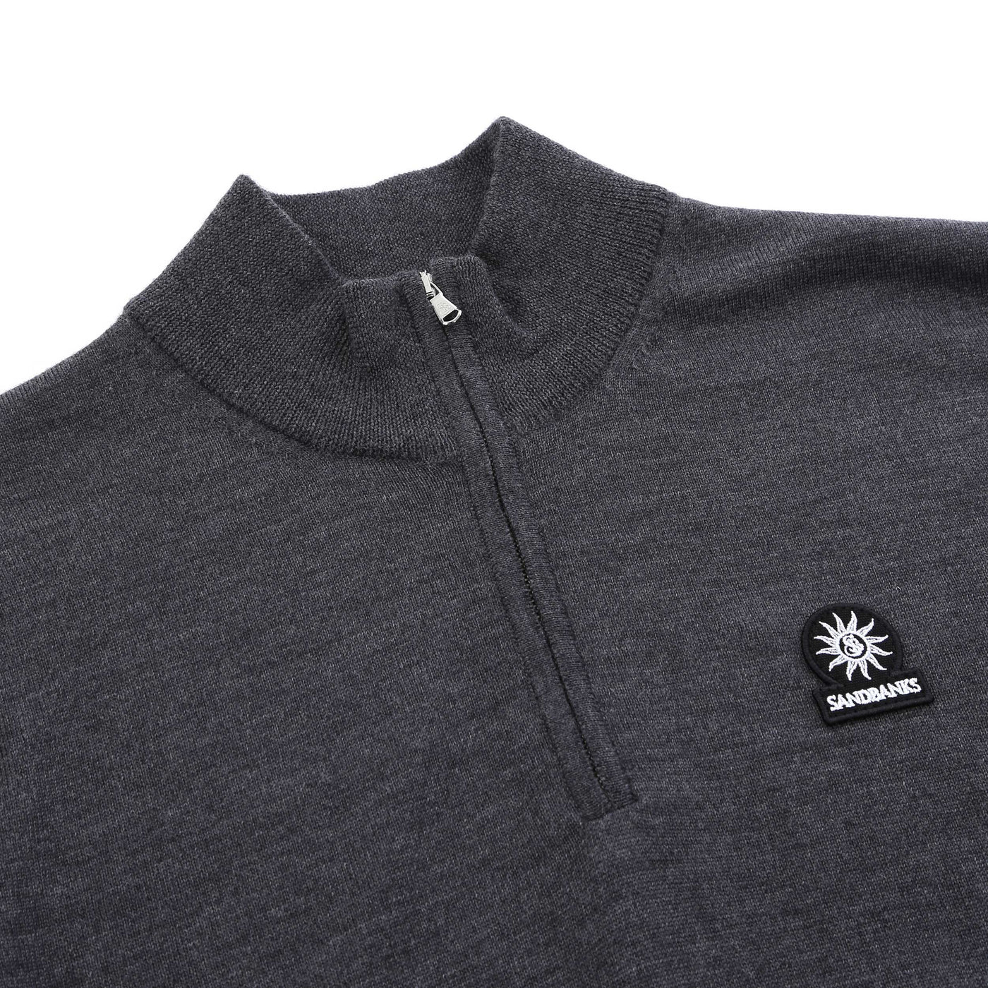 Sandbanks Merino Wool 1/4 Zip Knitwear in Anthracite Placket