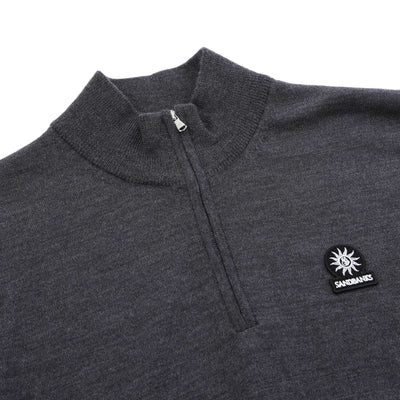 Sandbanks Merino Wool 1/4 Zip Knitwear in Anthracite Placket
