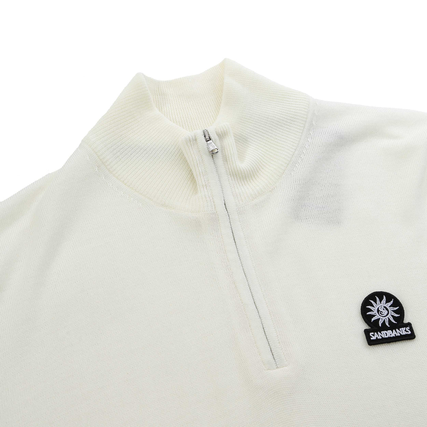 Sandbanks Merino Wool 1/4 Zip Knitwear in Ecru Placket
