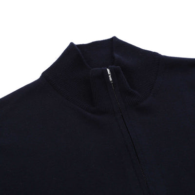 Sandbanks Merino Wool 1/4 Zip Knitwear in Navy Placket