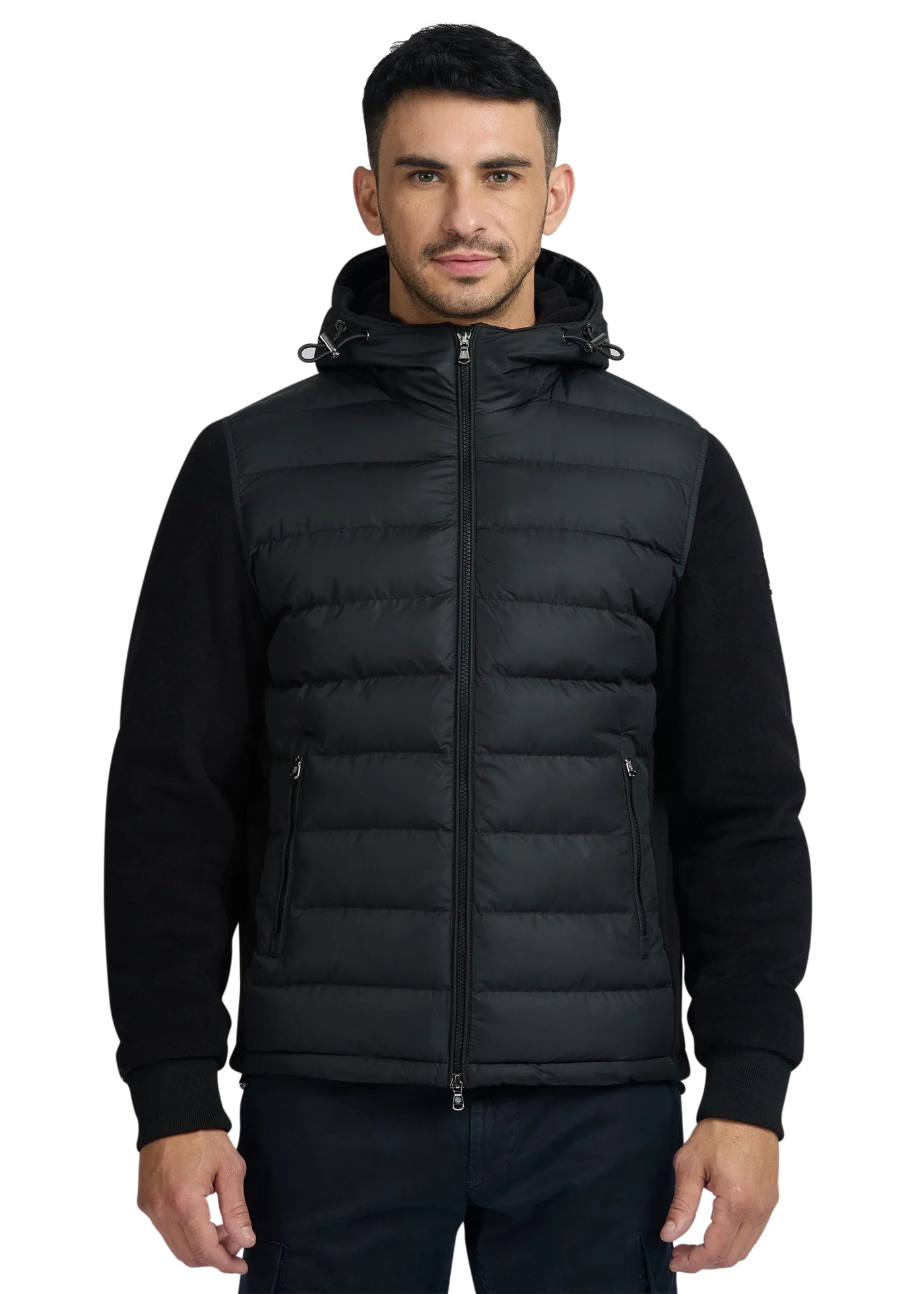 Sandbanks Outlander Polar Fleece Hooded Hybrid Jacket in Black Model