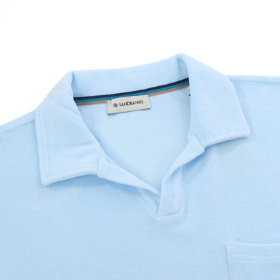 Sandbanks Resort Terry Towelling Polo Shirt in Crystal Blue Collar