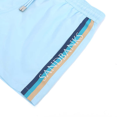 Sandbanks Retro Swim Shorts in Crystal Blue Logo