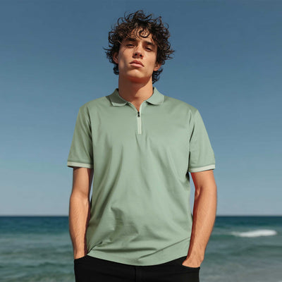 Sandbanks Silicone Zip Polo Shirt in Sage