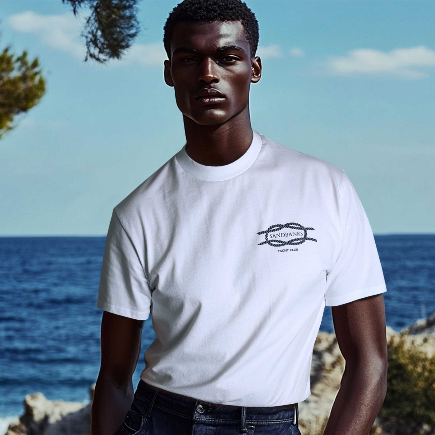 Sandbanks Yacht Club T Shirt in White Model