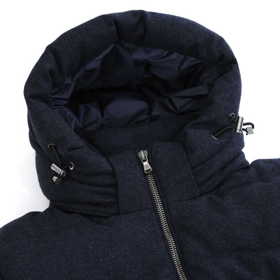 Sandbanks Banks Wool Puffer Jacket in Navy Hood