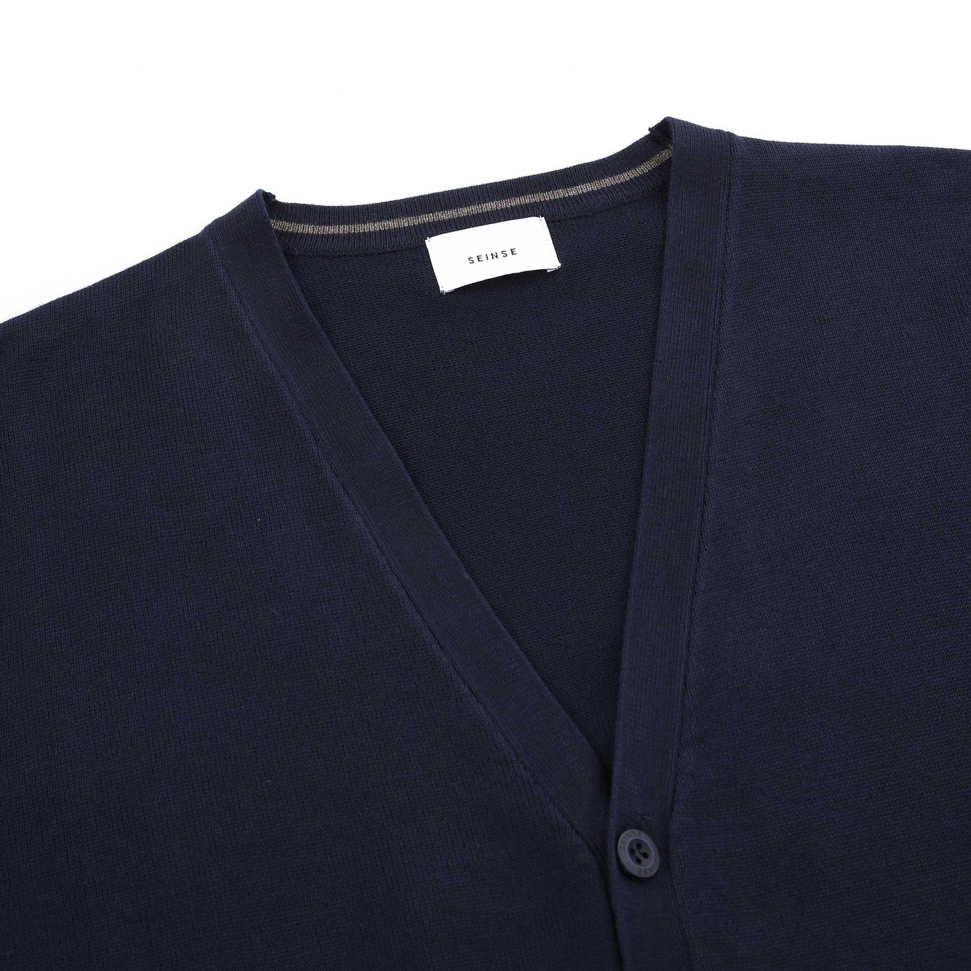 Seinse Button Cardigan in Navy Neck