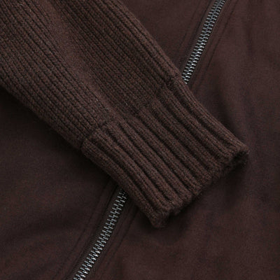 Seinse Faux Suede Zip Knit Jacket in Moro Brown Cuff