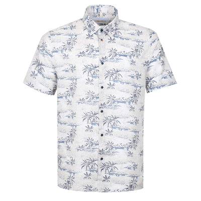 Seinse Floral Cotton Linen SS Shirt in Cream Navy Floral