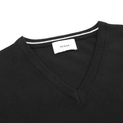 Seinse V Neck Knitwear in Black Neck