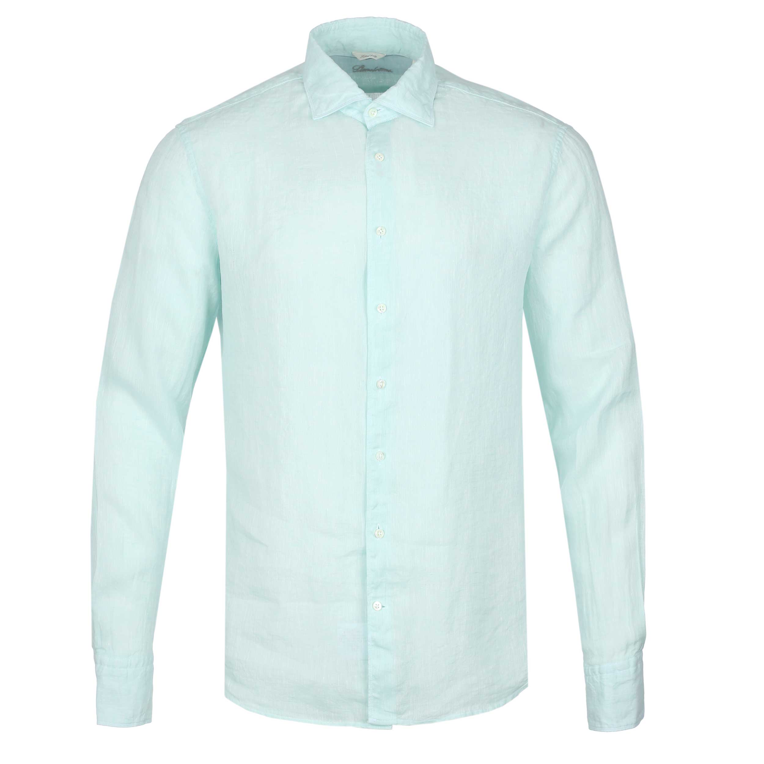 Stenstroms Fitted Body Linen Shirt in Light Aqua