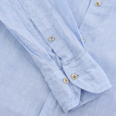 Stenstroms Fitted Body Linen Shirt in Light Blue Cuff