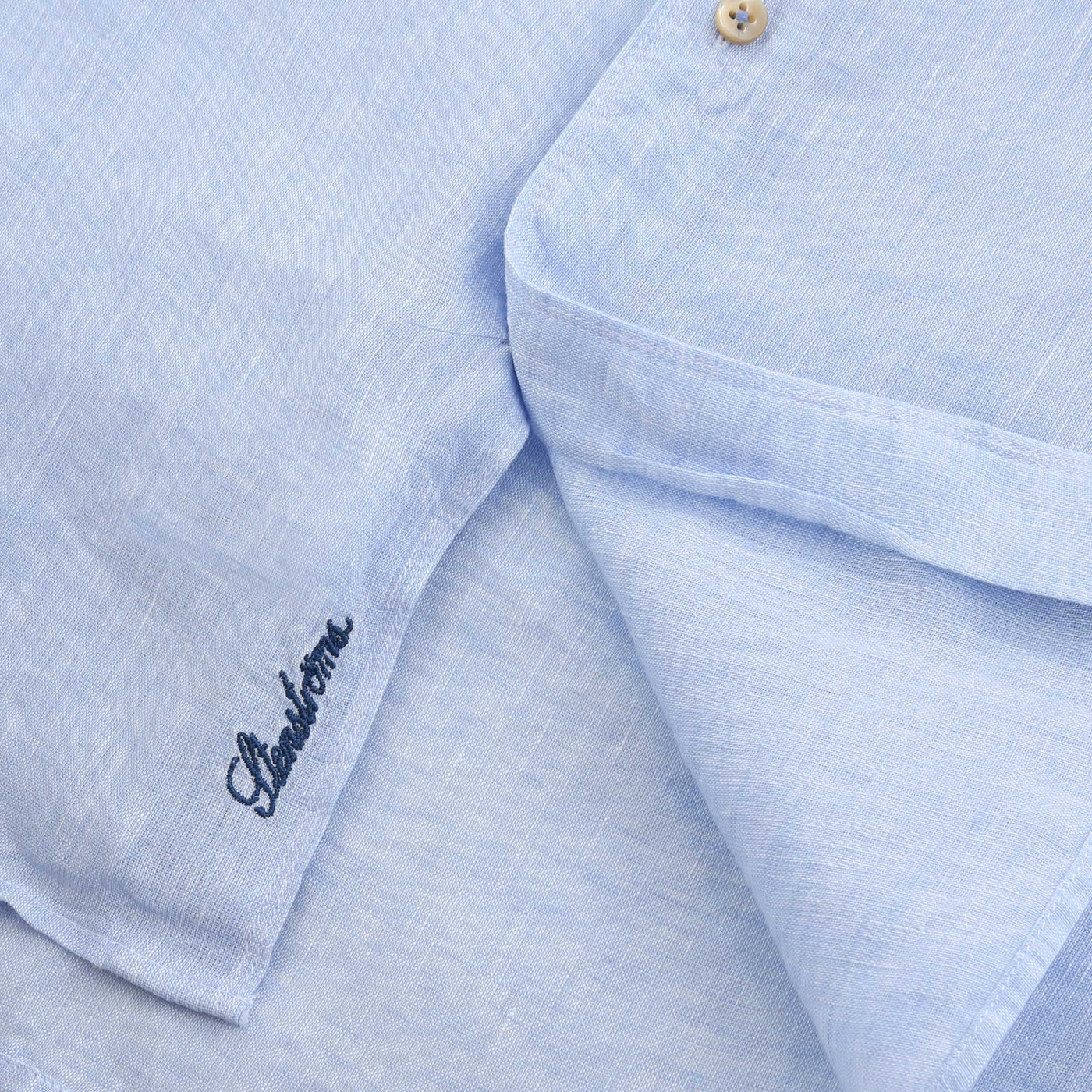 Stenstroms Fitted Body Linen Shirt in Light Blue Logo
