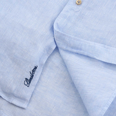 Stenstroms Fitted Body Linen Shirt in Light Blue Logo