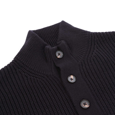 Thomas Maine 3 Button Funnel Neck Knitwear in Navy Placket