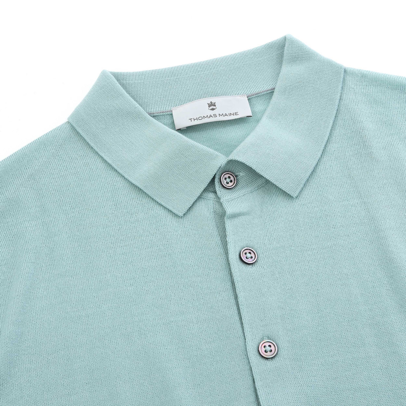 Thomas Maine 3 Button Knit Polo Shirt in Mint Placket